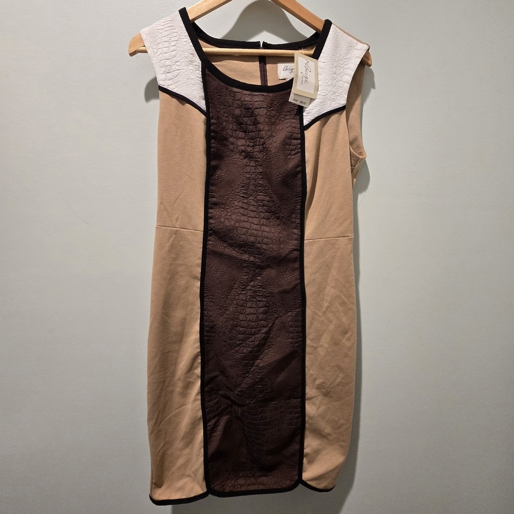 Beige by Eci Black, tan, Brown and White Dress Size‎ 10 stretch sleeveless NEW